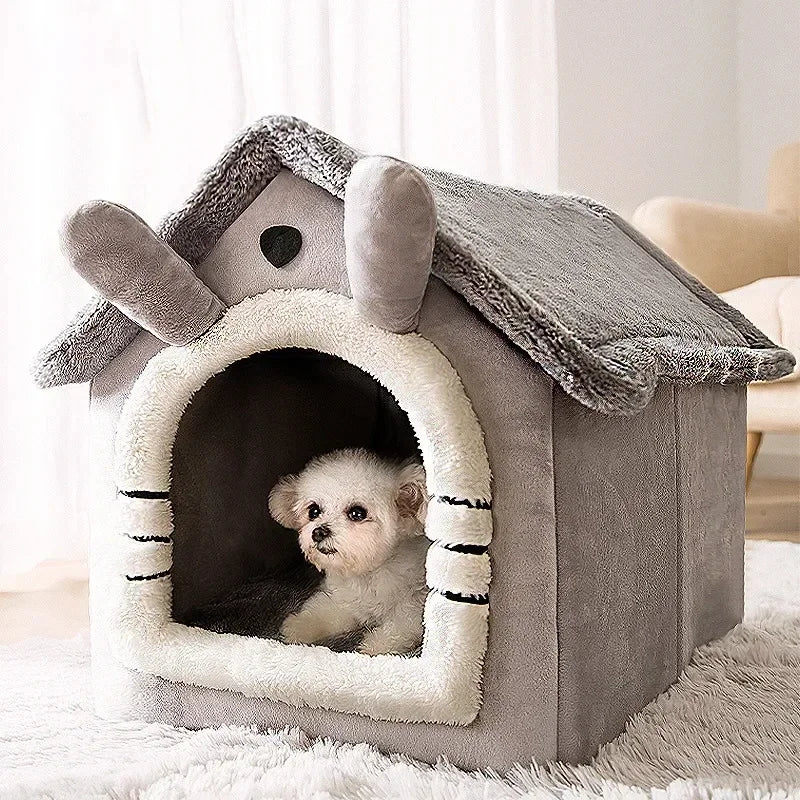 Teddy™ Cozy Cottage Pet House – Foldable Comfort for Cats & Small Dogs