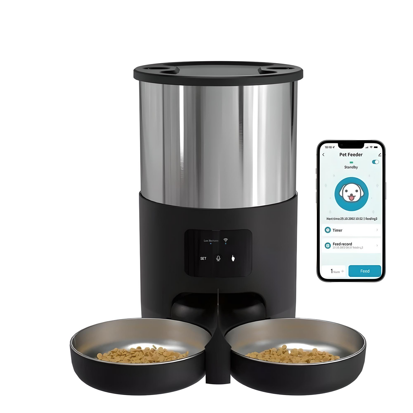 4.5L Smart WiFi Pet Feeder Double Stainless Steel Bowls