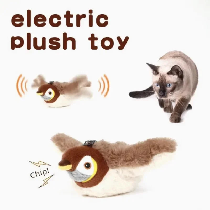 Interactive Bird Cat Toy™ Rechargeable plush bird with chirping sounds and flapping wings