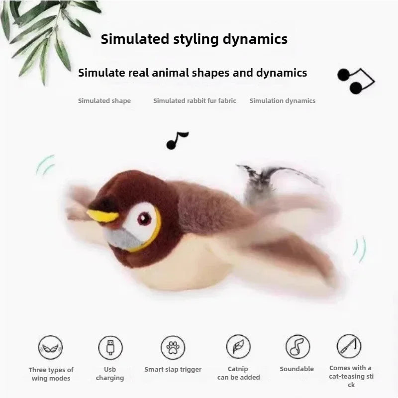 Interactive Bird Cat Toy™ Rechargeable plush bird with chirping sounds and flapping wings