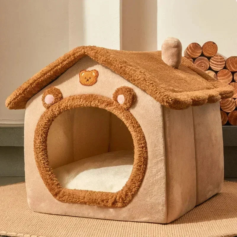 Teddy™ Cozy Cottage Pet House – Foldable Comfort for Cats & Small Dogs