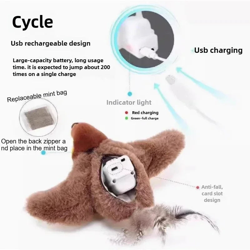 Interactive Bird Cat Toy™ Rechargeable plush bird with chirping sounds and flapping wings