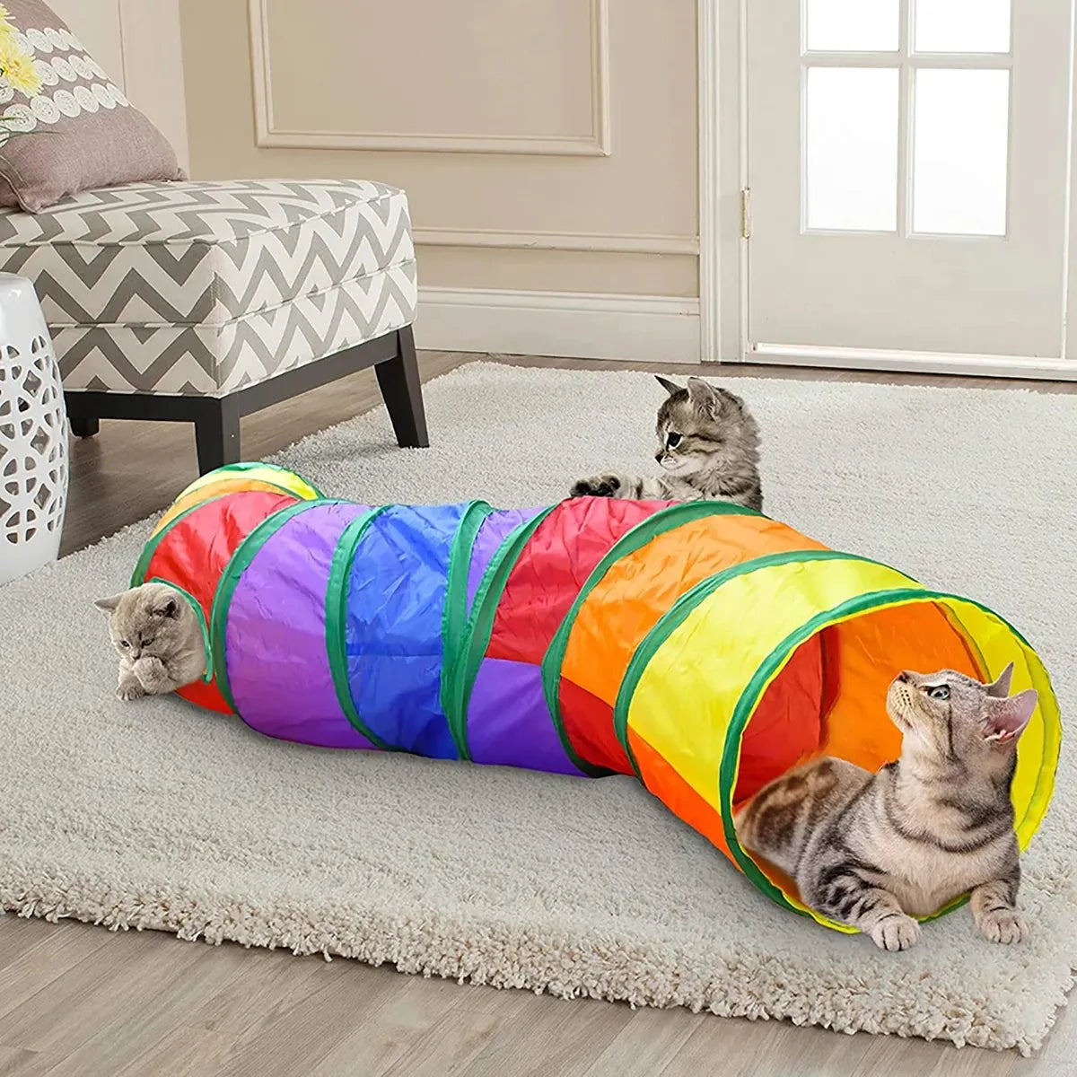 Luna™ Rainbow Cat Tunnel with Built-In Toy and Foldable Design