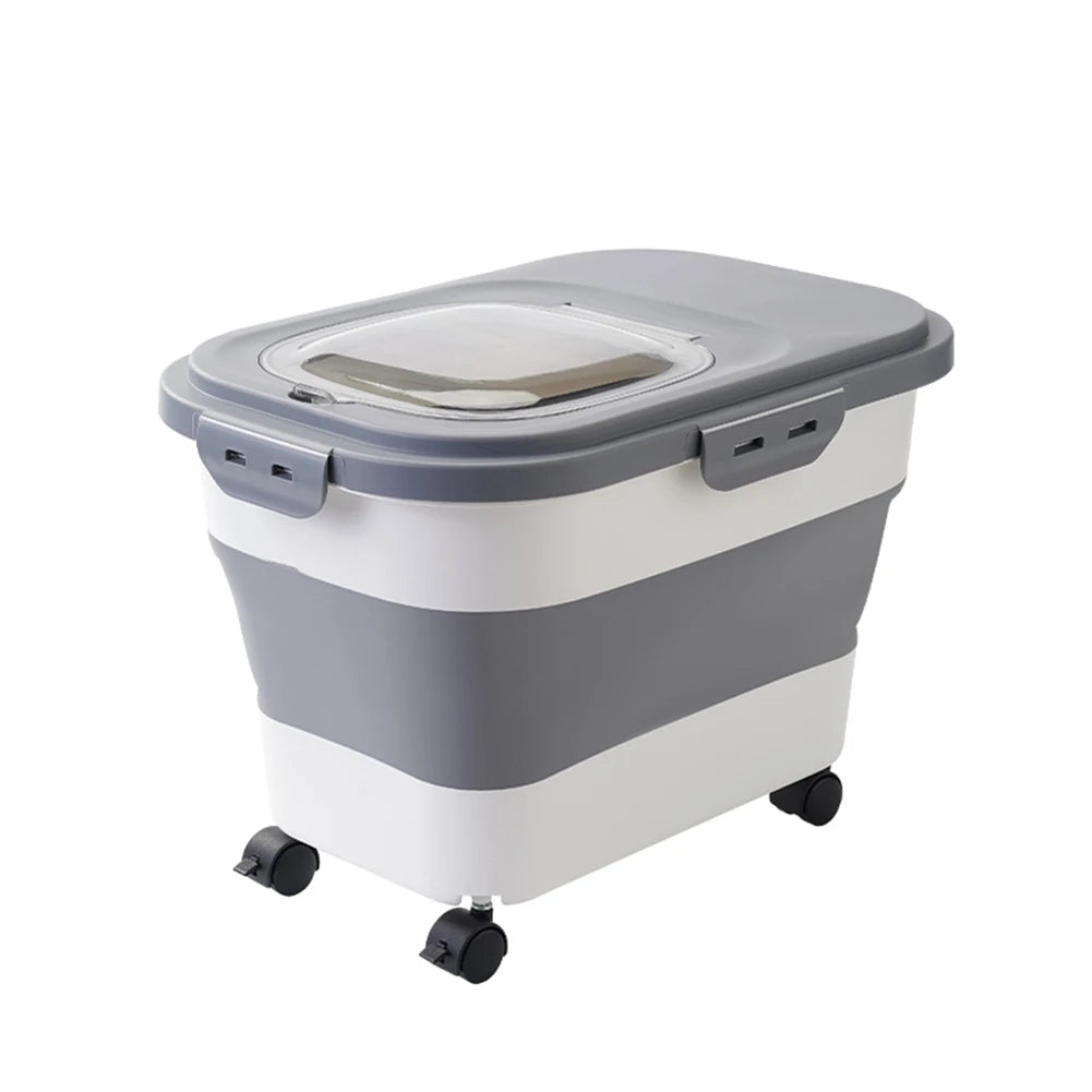 Foldable Pet Food Storage Bin with Wheels and Airtight Seal