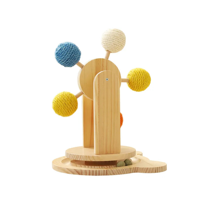 Luna™ Wooden Cat Toy Wheel with Sisal Balls and Scratching Surface