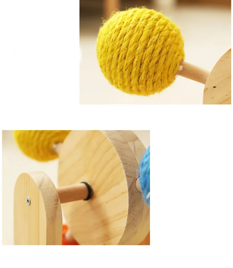 Luna™ Wooden Cat Toy Wheel with Sisal Balls and Scratching Surface