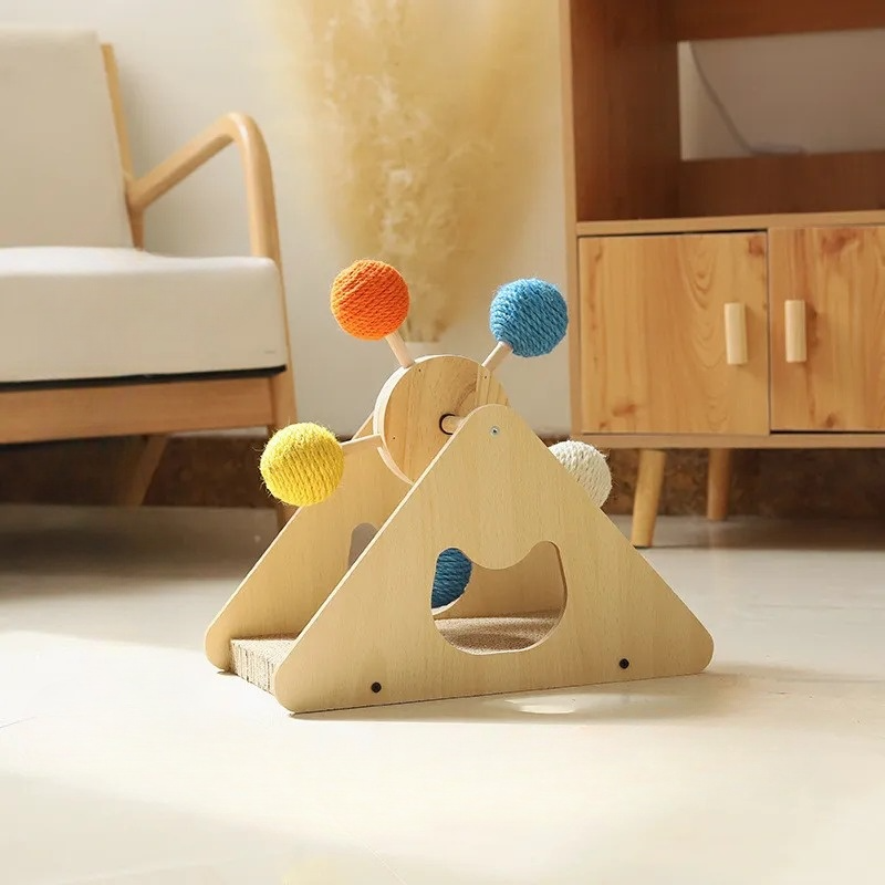 Luna™ Wooden Cat Toy Wheel with Sisal Balls and Scratching Surface