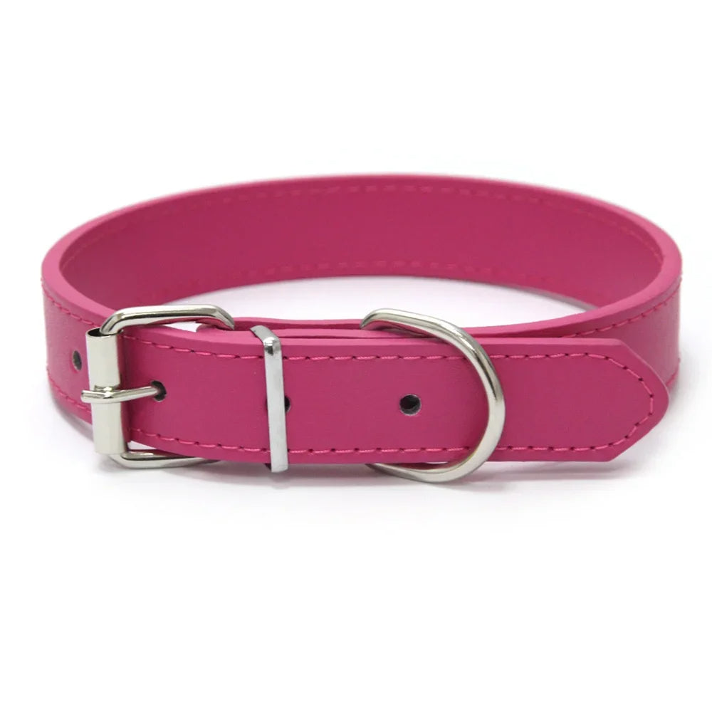 Finn™ Solid PU Leather Dog Collar Adjustable