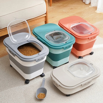 Foldable Pet Food Storage Bin with Wheels and Airtight Seal