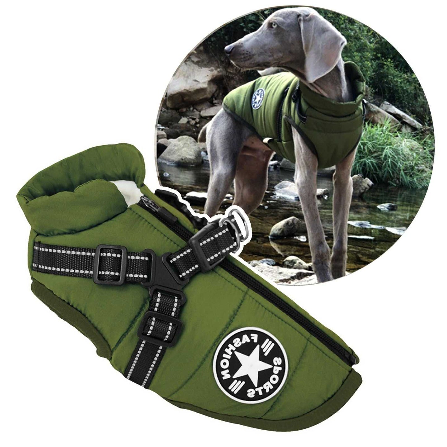 3-in-1 Dog Jacket with Built-In Harness and Waterproof Design