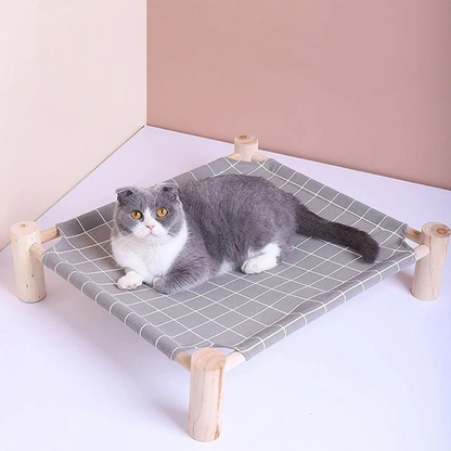 Wooden Elevated Cat Hammock Bed with Cotton Canvas for Indoor Cats