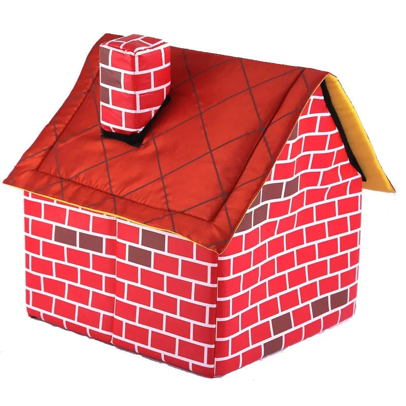 Duke™ Foldable Dog House with Brick Design for Indoor and Outdoor Use