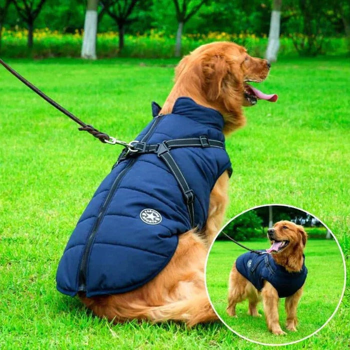 Waterproof Winter Dog Jacket with Built-In Harness and Sherpa Lining