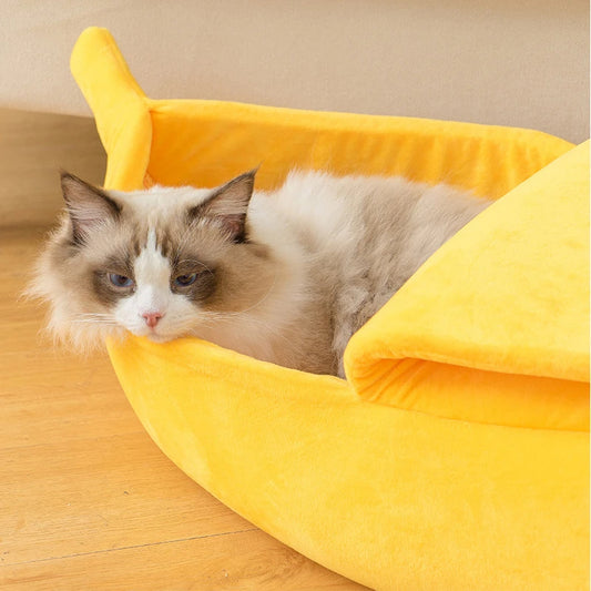 Mango™ Banana-Shaped Pet Bed with Plush Comfort and Semi-Enclosed Design