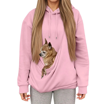 Women’s Casual Hoodie with Pet Carrier Pocket – Cozy Hooded Sweatshirt for Cats & Dogs