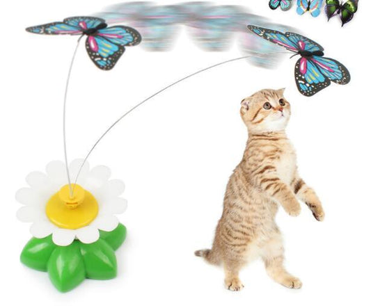 Electric Rotating Flower Pet Toy – 360° Motion with Butterfly or Bird Attachment