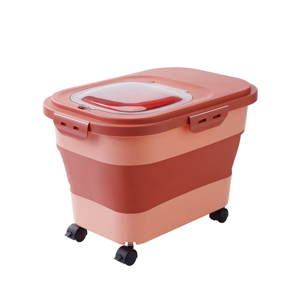 Foldable Pet Food Storage Bin with Wheels and Airtight Seal