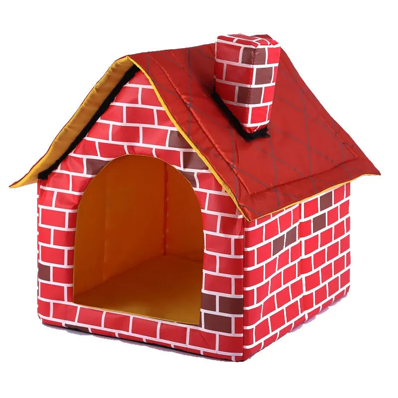 Duke™ Foldable Dog House with Brick Design for Indoor and Outdoor Use