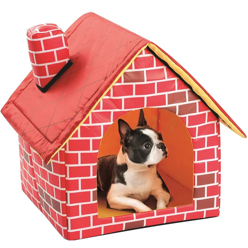 Duke™ Foldable Dog House with Brick Design for Indoor and Outdoor Use