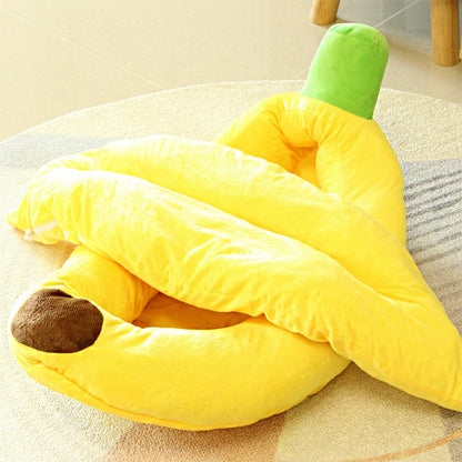 Banana Pet Bed with Soft Plush Cushion and Removable Liner