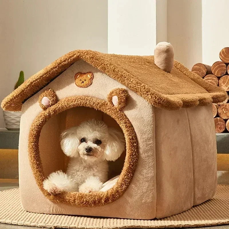 Teddy™ Cozy Cottage Pet House – Foldable Comfort for Cats & Small Dogs