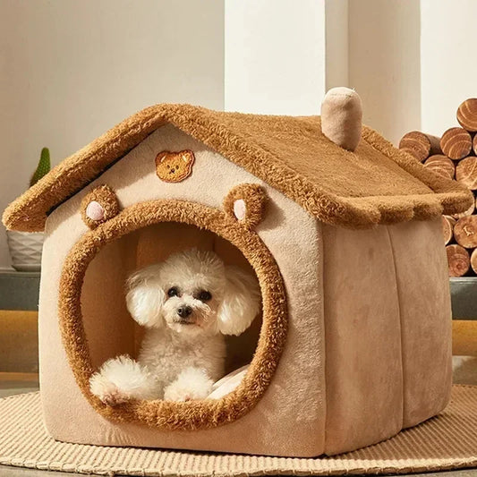 Teddy™ Cozy Cottage Pet House – Foldable Comfort for Cats & Small Dogs