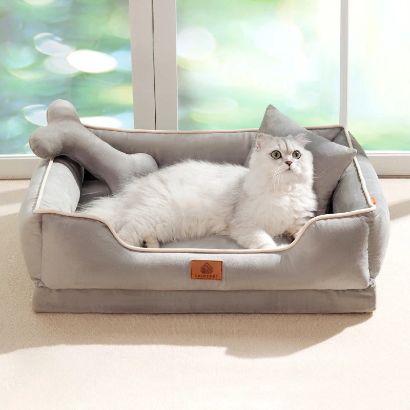 Max™ Plush Dog Sofa – Soft Square Bed with Cushion Support