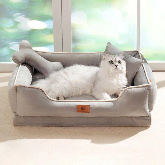 Max™ Plush Dog Sofa – Soft Square Bed with Cushion Support