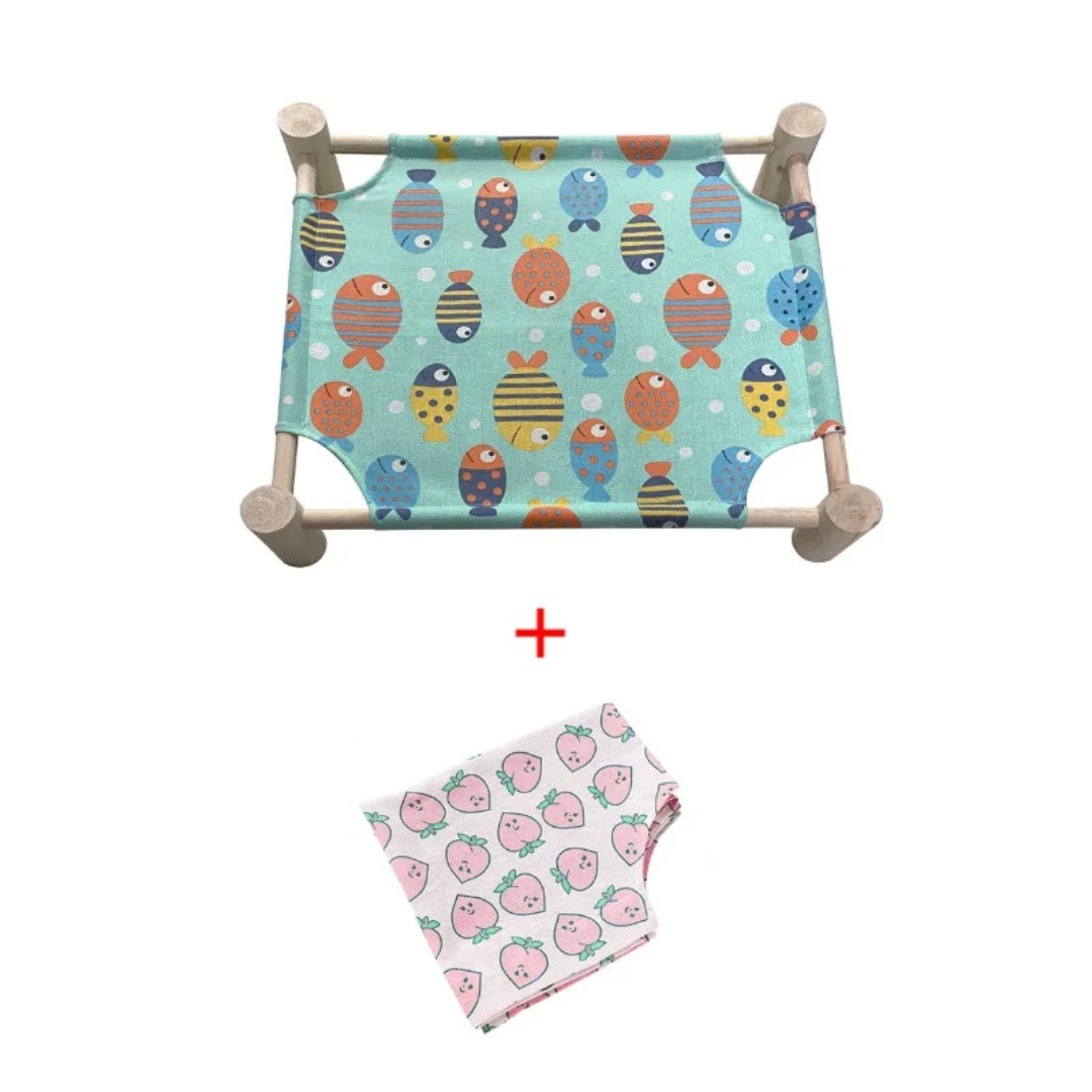 Wooden Elevated Cat Hammock Bed with Cotton Canvas for Indoor Cats