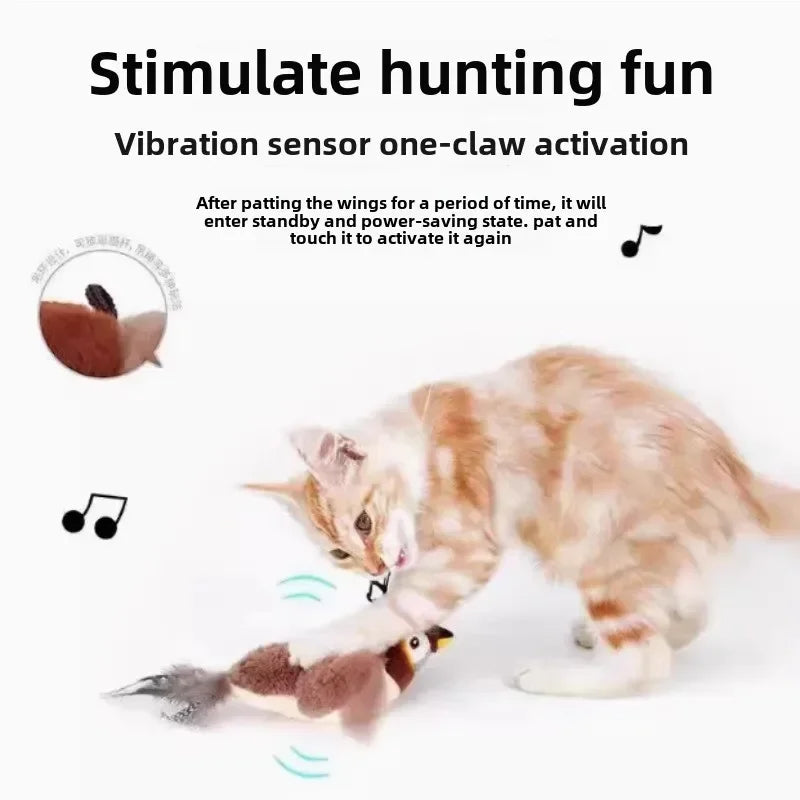 Interactive Bird Cat Toy™ Rechargeable plush bird with chirping sounds and flapping wings