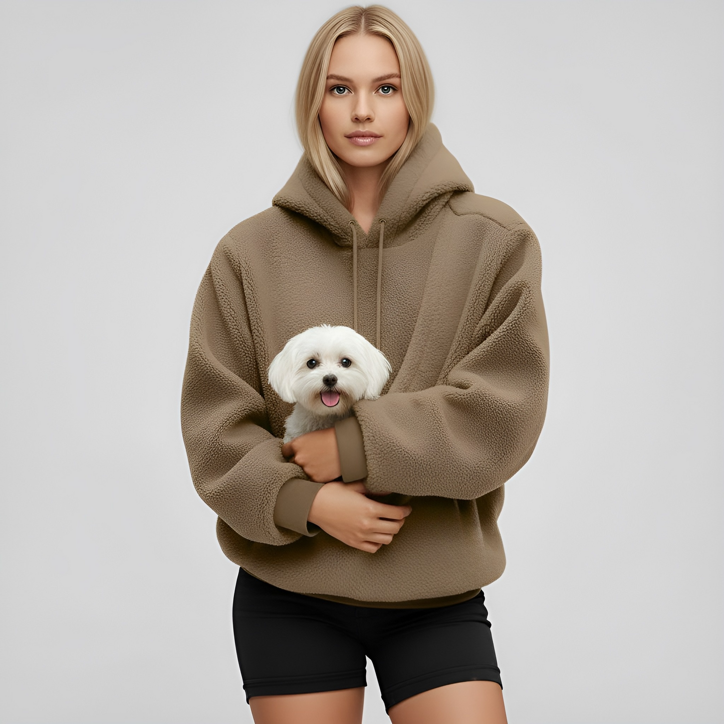 Unisex Hooded Plush Sweatshirt with Pet Kangaroo Pocket – Cozy Pullover for Cats & Dogs