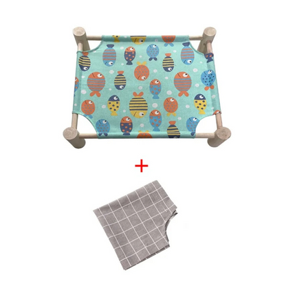Wooden Elevated Cat Hammock Bed with Cotton Canvas for Indoor Cats
