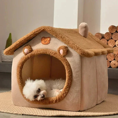 Teddy™ Cozy Cottage Pet House – Foldable Comfort for Cats & Small Dogs