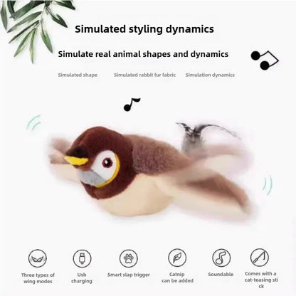 Interactive Bird Cat Toy™ Rechargeable plush bird with chirping sounds and flapping wings