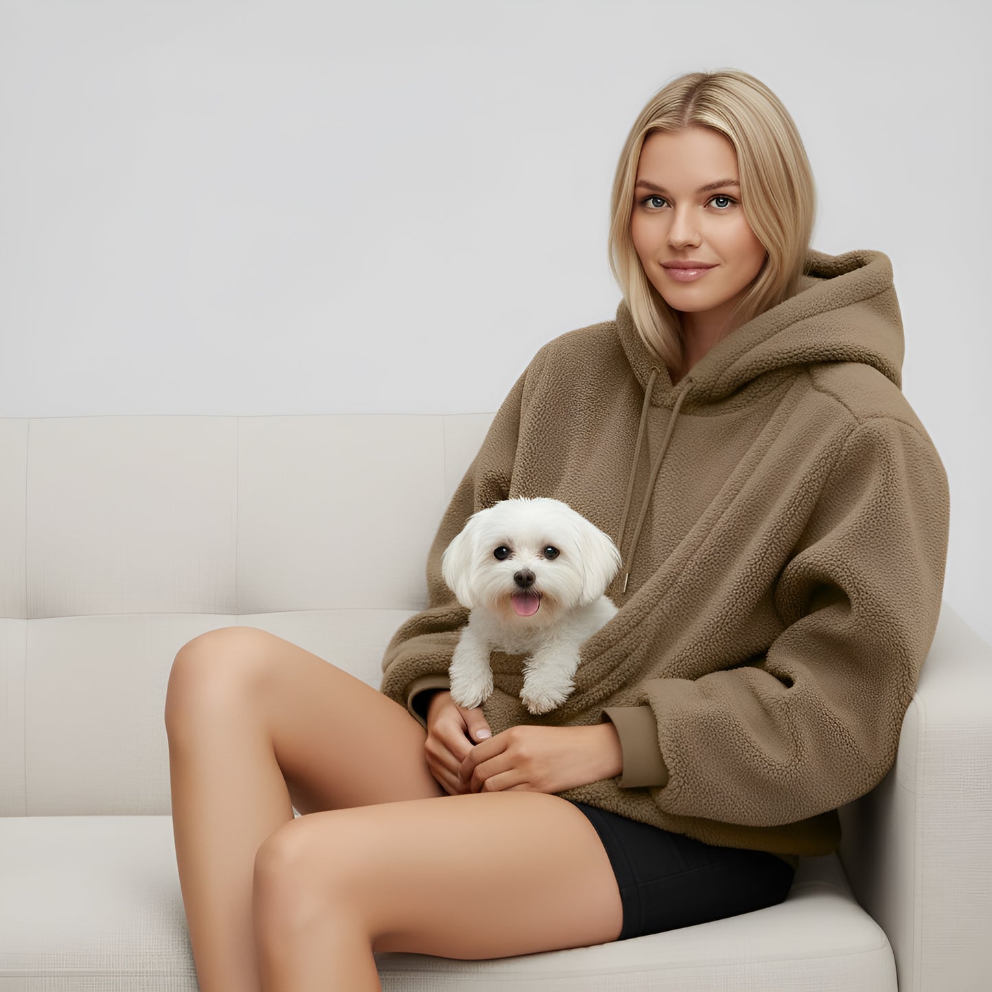 Unisex Hooded Plush Sweatshirt with Pet Kangaroo Pocket – Cozy Pullover for Cats & Dogs