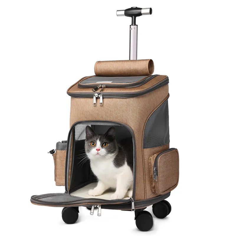 Portable Pet Backpack Carrier with Trolley Wheels for Cats and Dogs