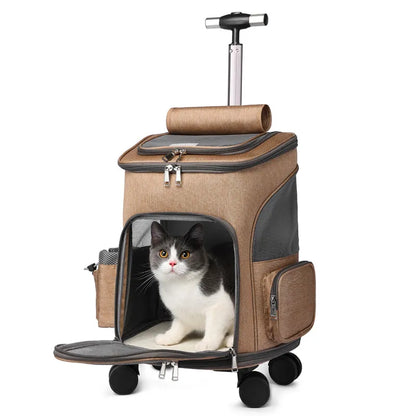 Portable Pet Backpack Carrier with Trolley Wheels for Cats and Dogs