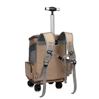 Portable Pet Backpack Carrier with Trolley Wheels for Cats and Dogs
