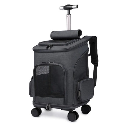 Portable Pet Backpack Carrier with Trolley Wheels for Cats and Dogs