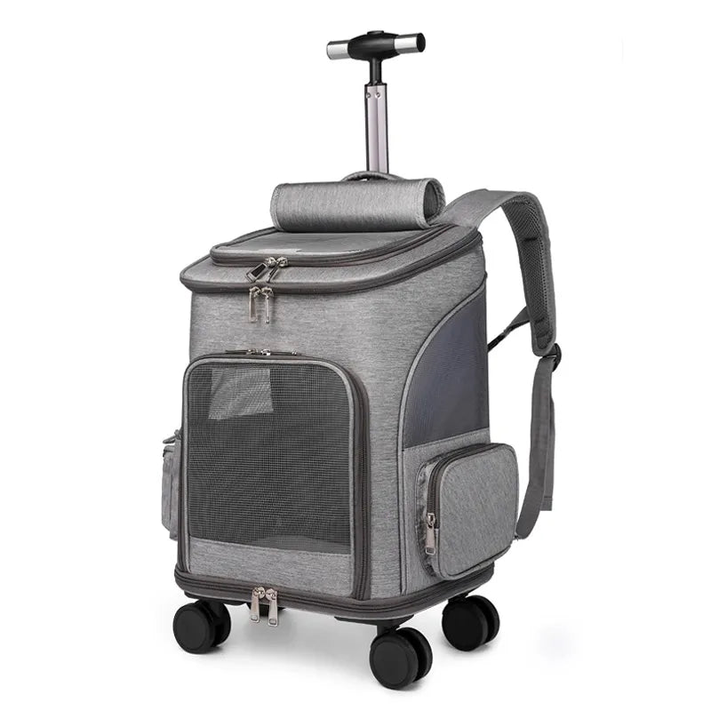 Portable Pet Backpack Carrier with Trolley Wheels for Cats and Dogs
