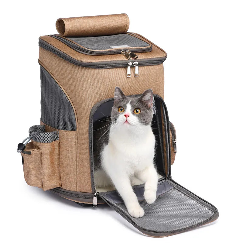 Portable Pet Backpack Carrier with Trolley Wheels for Cats and Dogs