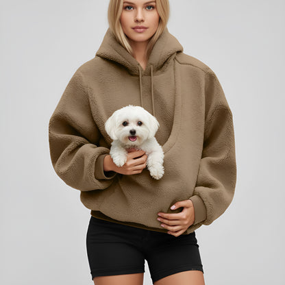 Unisex Hooded Plush Sweatshirt with Pet Kangaroo Pocket – Cozy Pullover for Cats & Dogs
