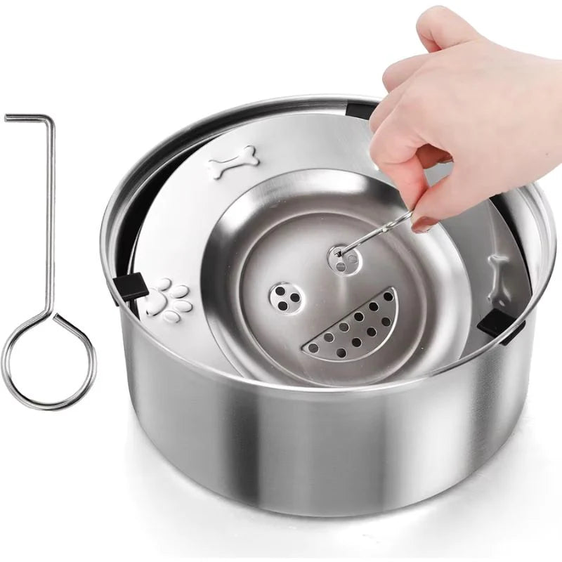Stainless Steel Spill Free Slow Feeder Water Bowl Large Capacity