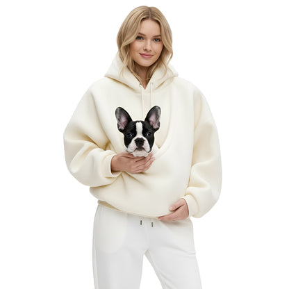 Unisex Hooded Plush Sweatshirt with Pet Kangaroo Pocket – Cozy Pullover for Cats & Dogs