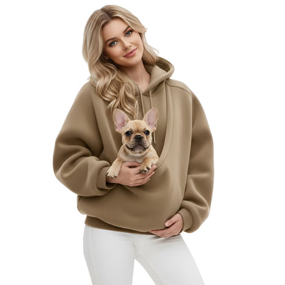 Unisex Hooded Plush Sweatshirt with Pet Kangaroo Pocket – Cozy Pullover for Cats & Dogs