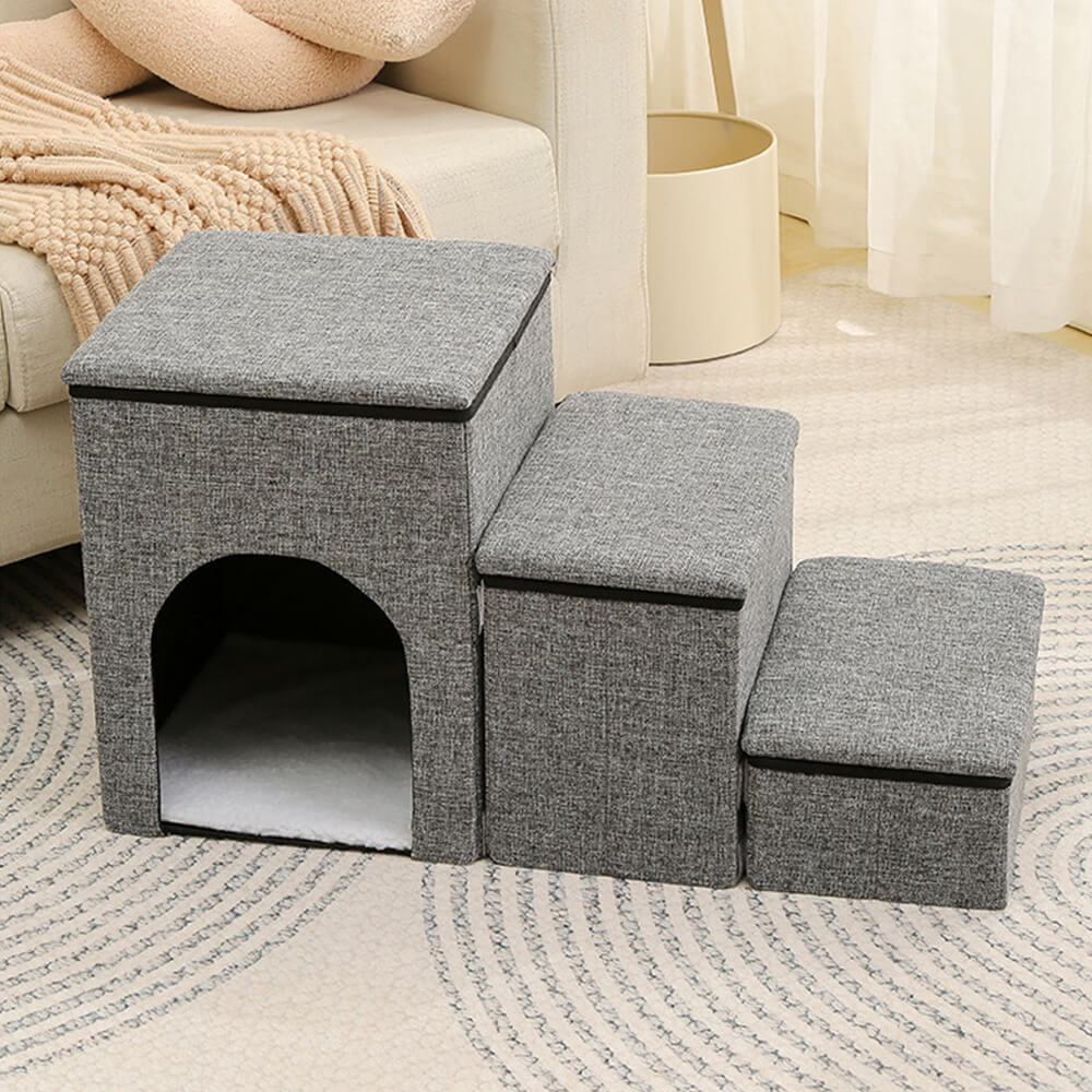 Foldable Multi-Functional Dog Stairs with Storage and Built-In Condo
