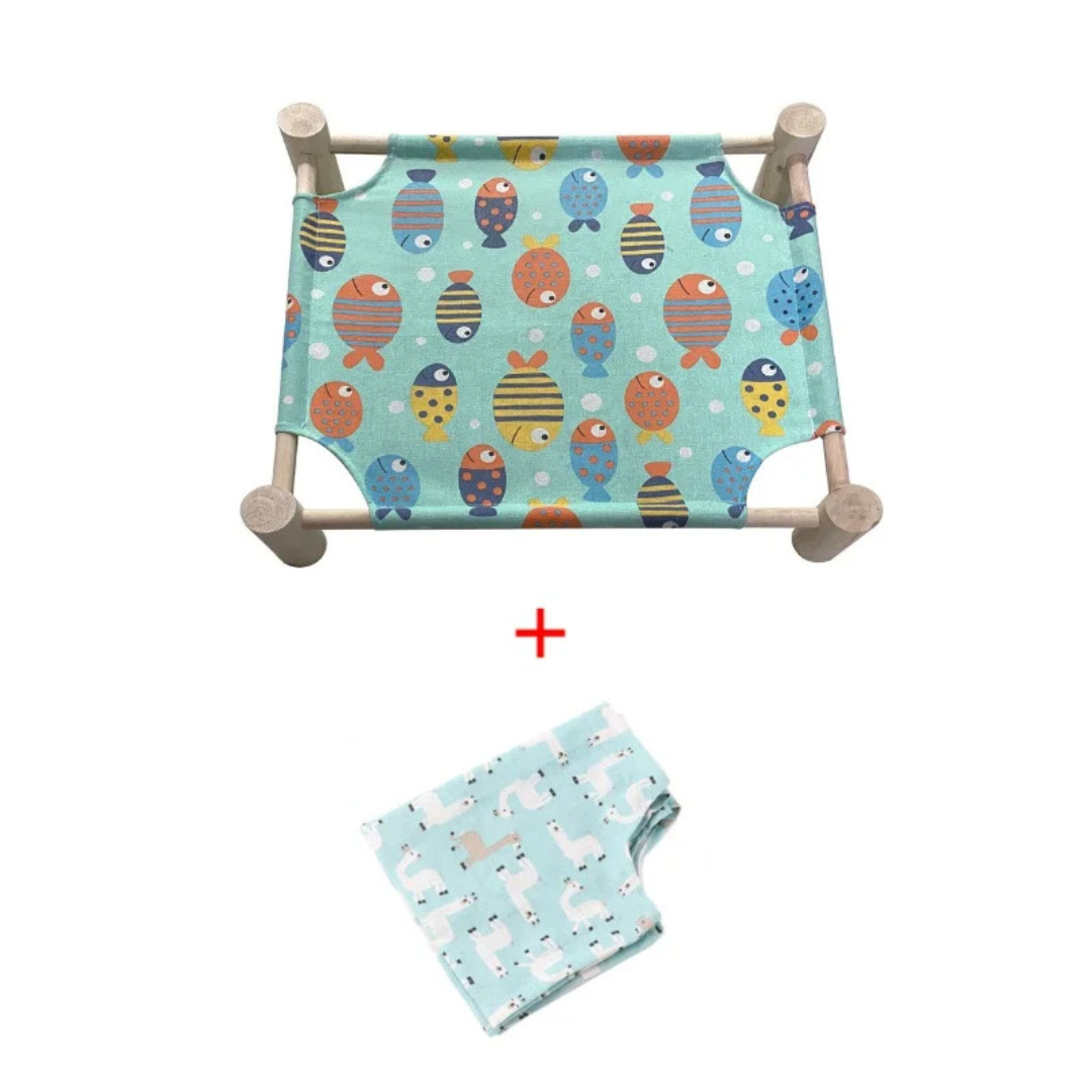 Wooden Elevated Cat Hammock Bed with Cotton Canvas for Indoor Cats