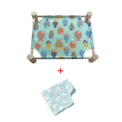 Wooden Elevated Cat Hammock Bed with Cotton Canvas for Indoor Cats