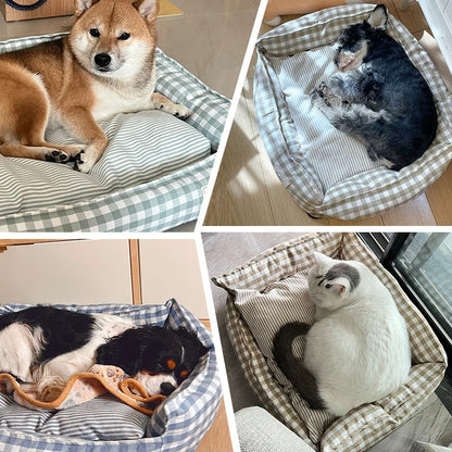 Milo™ Gingham Cotton Pet Bed – Cozy Comfort for Cats & Small Dogs
