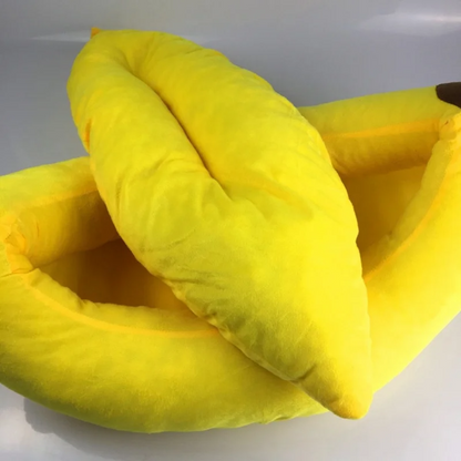 Banana Pet Bed with Soft Plush Cushion and Removable Liner